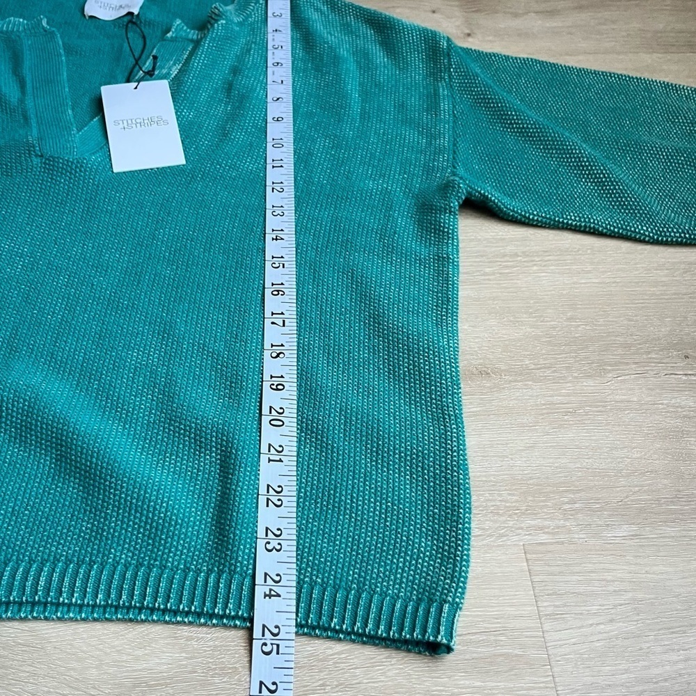 STITCHES & STRIPES NWT V Neck Pullover Knit Sweater Washed Green SZ L Cotton - Picture 6 of 7